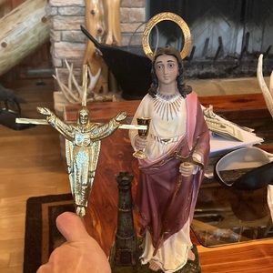 Catholic statue and vintage crucifix